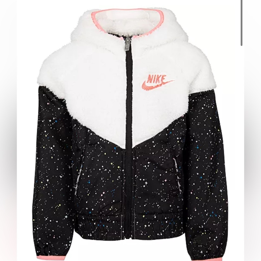 Nike Speckled Black and White Jacket with Coral Accents